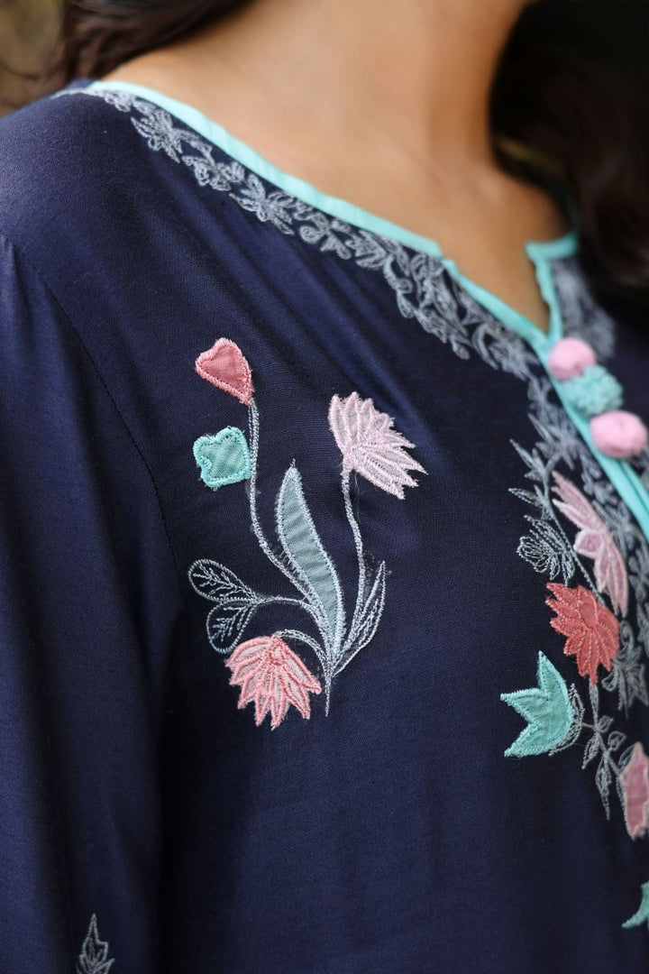 Reema Ahsan - Ria - Khadi Silk - Navy Blue - 3 Piece