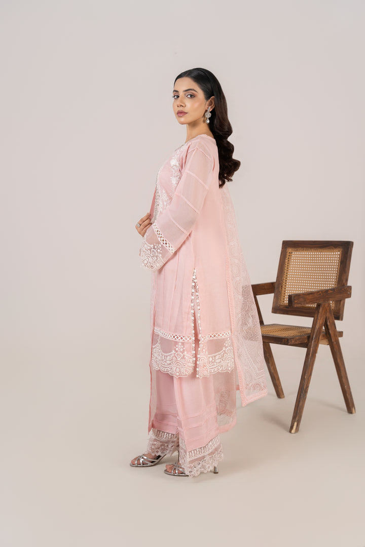 Laleen - Riva Cotton Silk Suit For Women - Baby Pink - 3 Piece