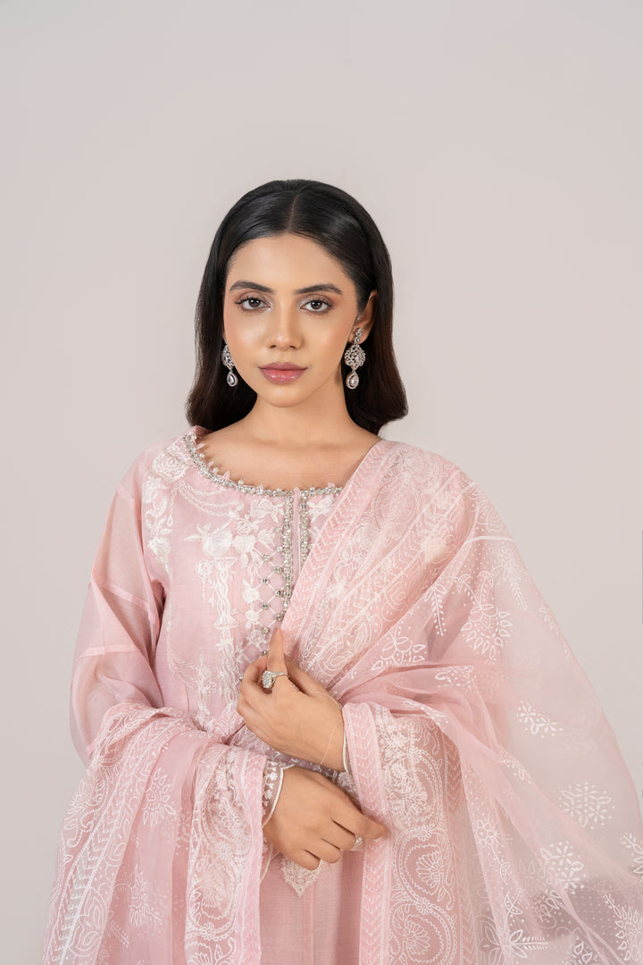 Laleen - Riva Cotton Silk Suit For Women - Baby Pink - 3 Piece