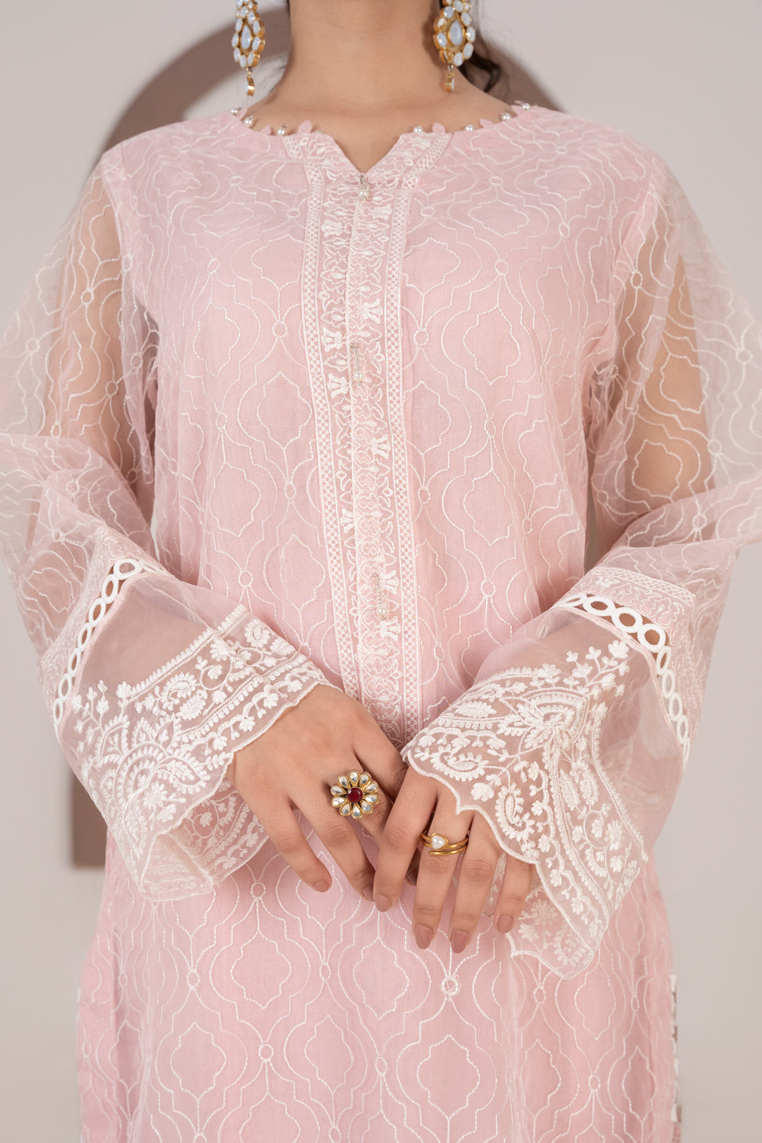 Laleen - Rose Cotton Silk Suit For Women - Baby Pink - 3 Piece