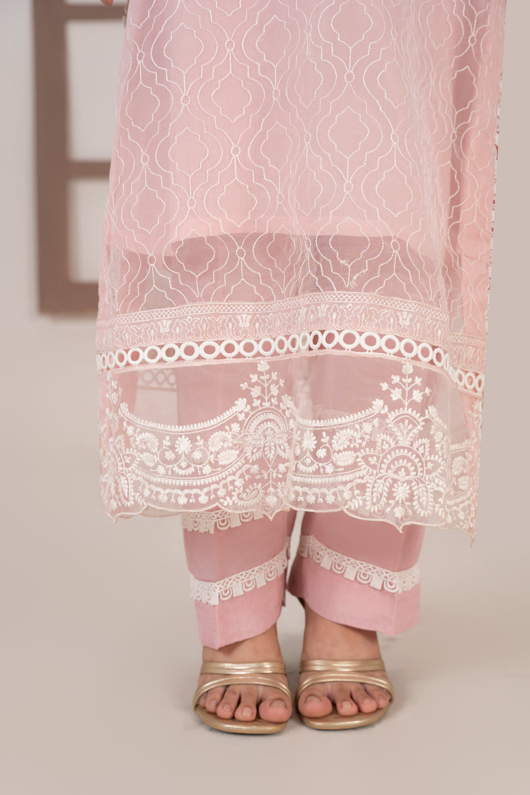 Laleen - Rose Cotton Silk Suit For Women - Baby Pink - 3 Piece
