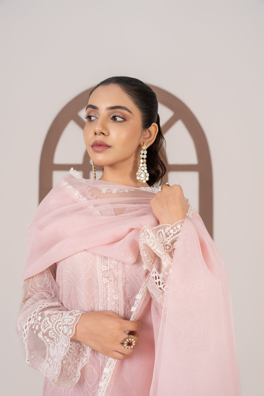 Laleen - Rose Cotton Silk Suit For Women - Baby Pink - 3 Piece