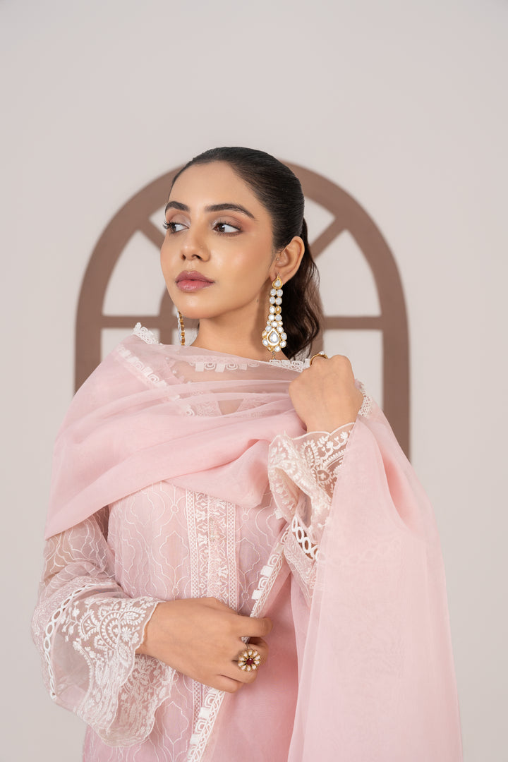 Laleen - Rose Cotton Silk Suit For Women - Baby Pink - 3 Piece