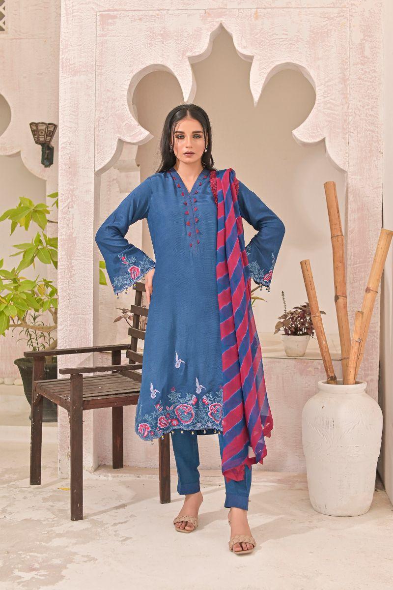 Ruby Couture - BLUE RUSH - Raw Silk  - 3 Piece