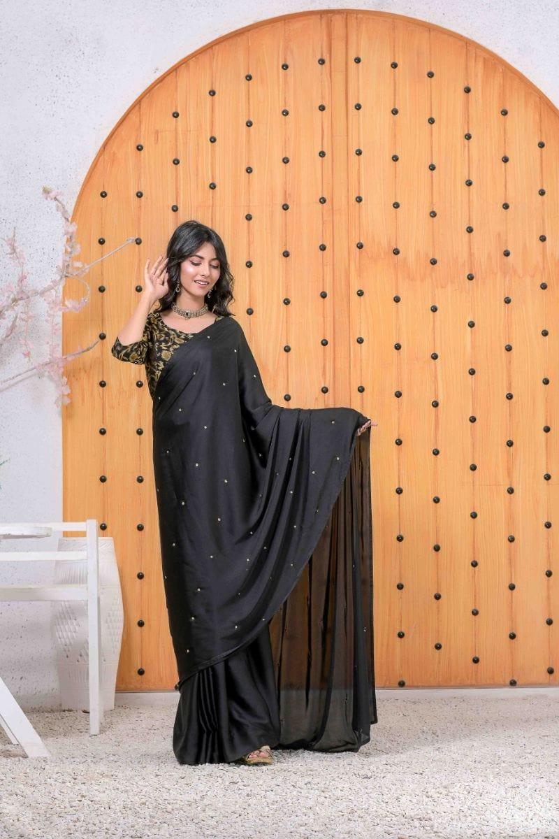 Ruby Couture - NISHA - Saree - 3 Piece - Cotton & Silk - Black