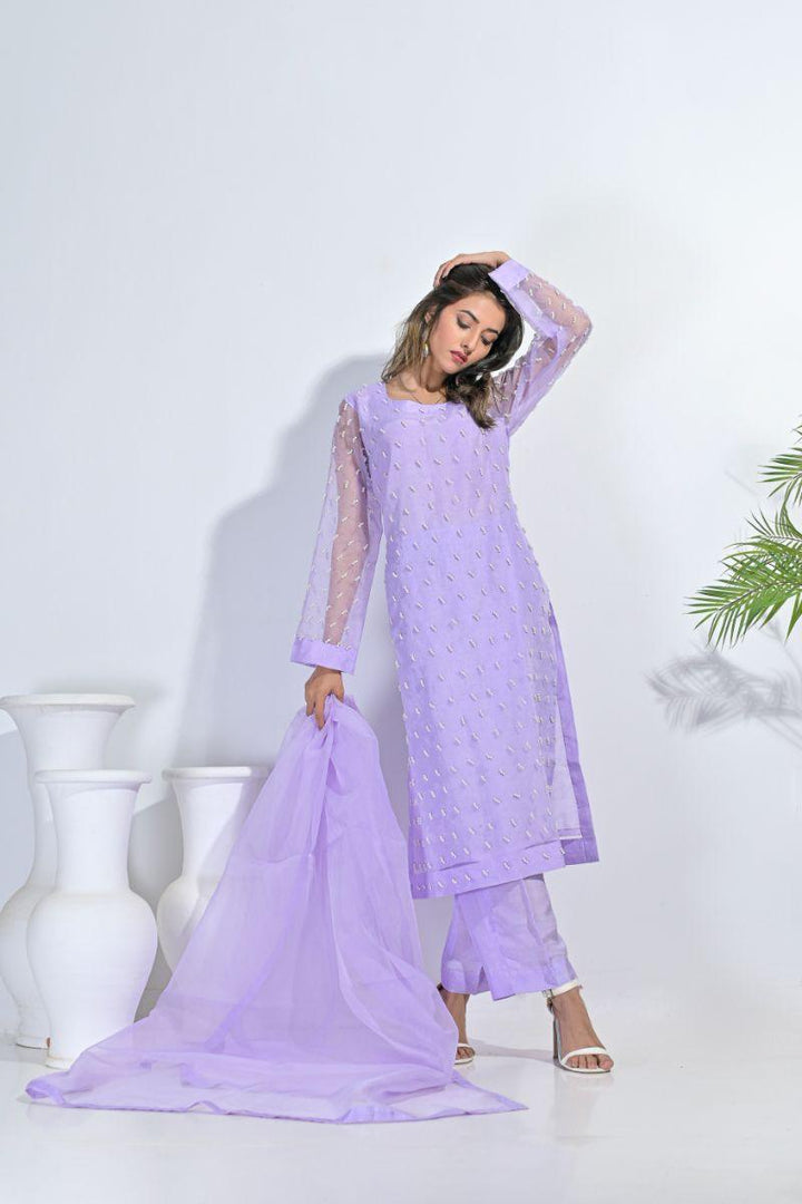 Rubys Couture - Blue Perals - Rinaz - Organza & Silk - 3 Piece