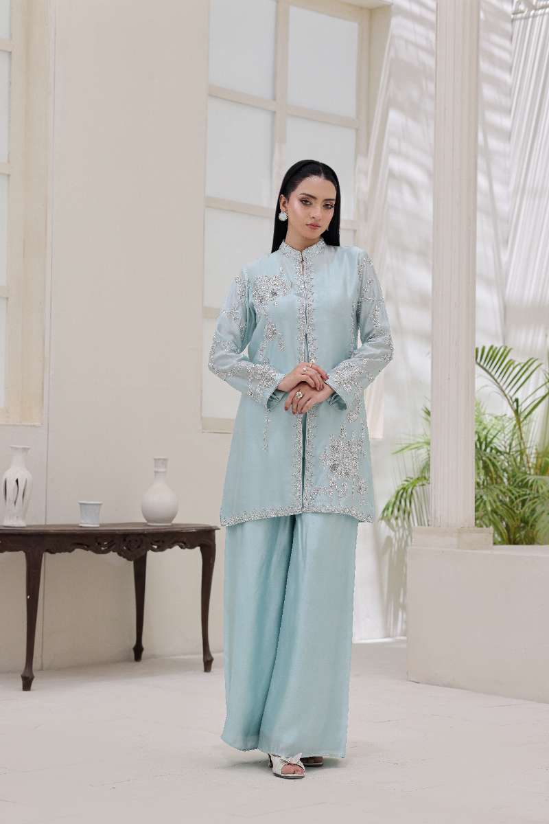 Rubys Couture - Gohar Shesha Silk Suit For Women - Ice Blue - 3 Piece