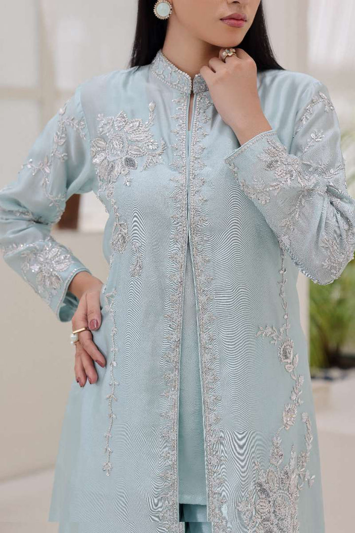 Rubys Couture - Gohar Shesha Silk Suit For Women - Ice Blue - 3 Piece
