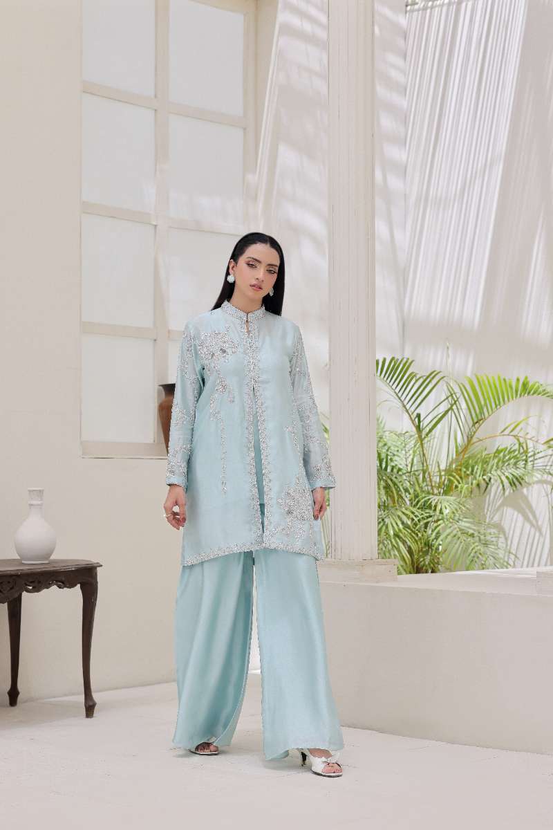 Rubys Couture - Gohar Shesha Silk Suit For Women - Ice Blue - 3 Piece