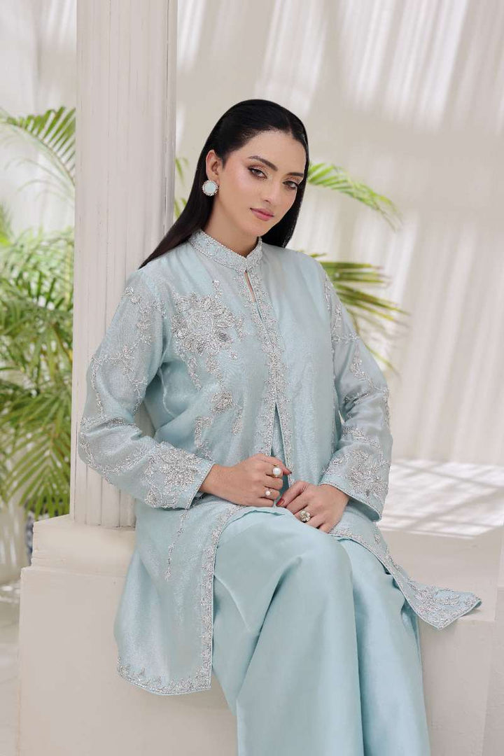 Rubys Couture - Gohar Shesha Silk Suit For Women - Ice Blue - 3 Piece
