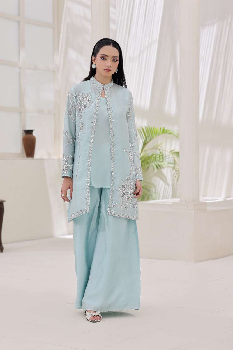 Rubys Couture - Gohar Shesha Silk Suit For Women - Ice Blue - 3 Piece