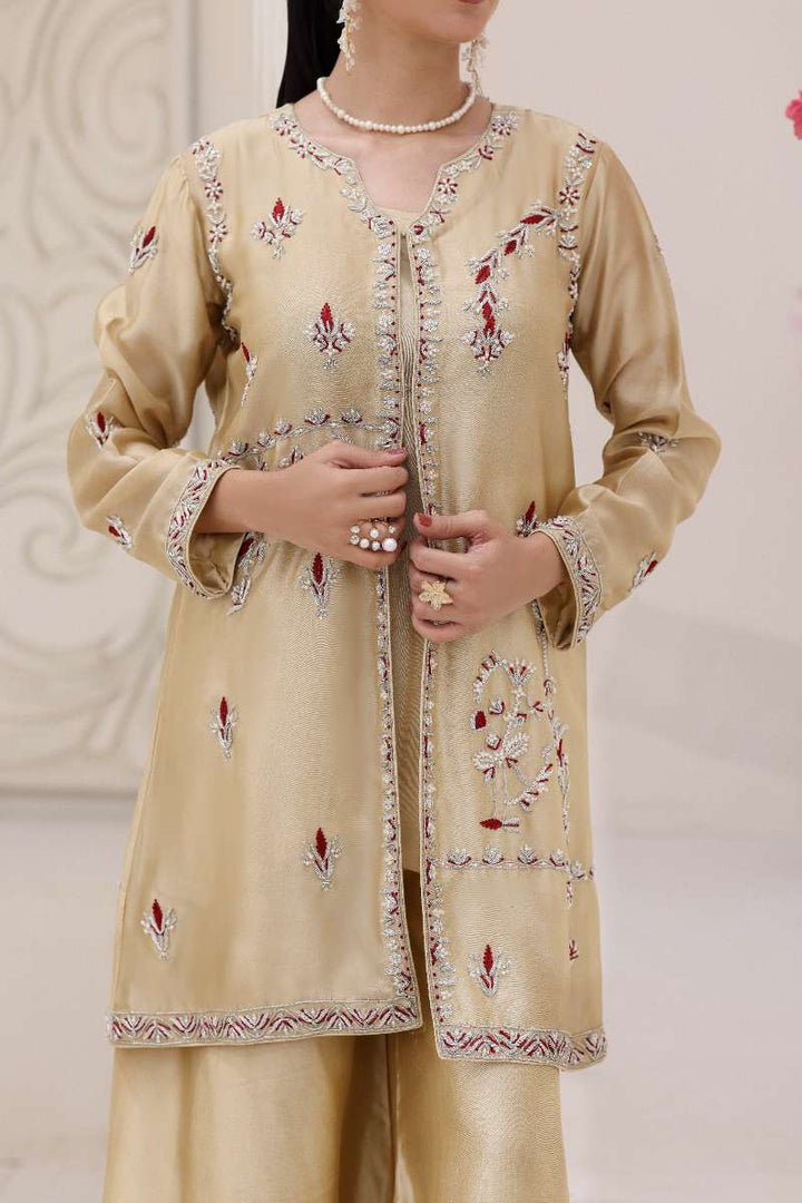 Rubys Couture - Maha Gul Shesha Silk Suit For Women - Gold - 3 Piece