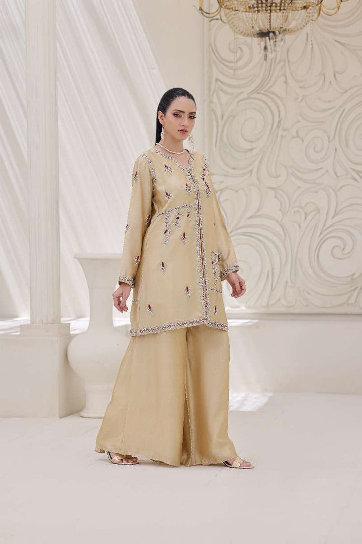 Rubys Couture - Maha Gul Shesha Silk Suit For Women - Gold - 3 Piece