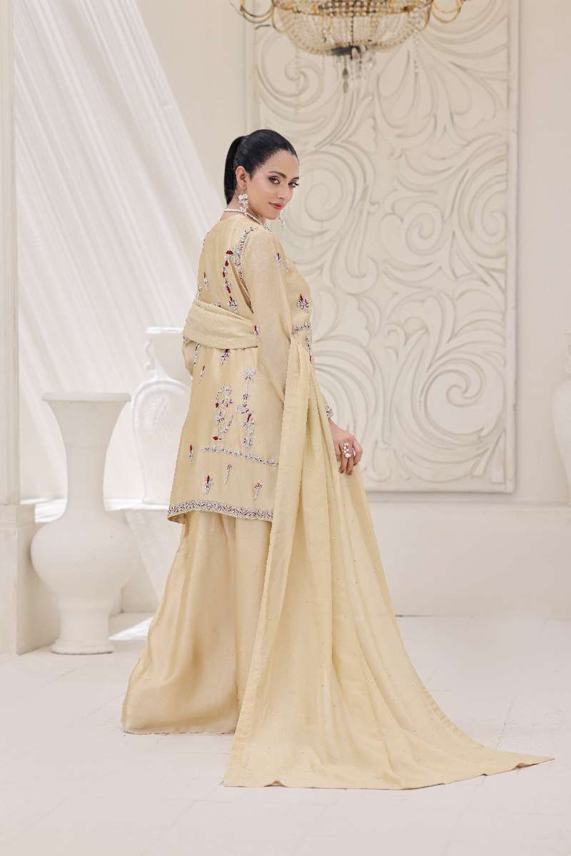 Rubys Couture - Maha Gul Shesha Silk Suit For Women - Gold - 3 Piece