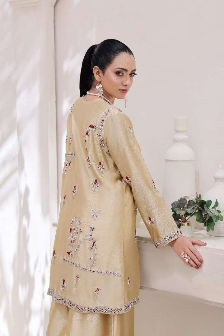 Rubys Couture - Maha Gul Shesha Silk Suit For Women - Gold - 3 Piece