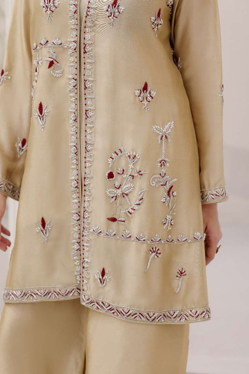 Rubys Couture - Maha Gul Shesha Silk Suit For Women - Gold - 3 Piece