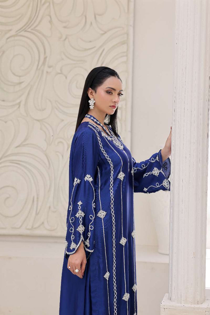 Rubys Couture - Mehwar Shesha Silk Suit For Women - Royal Blue - 3 Piece