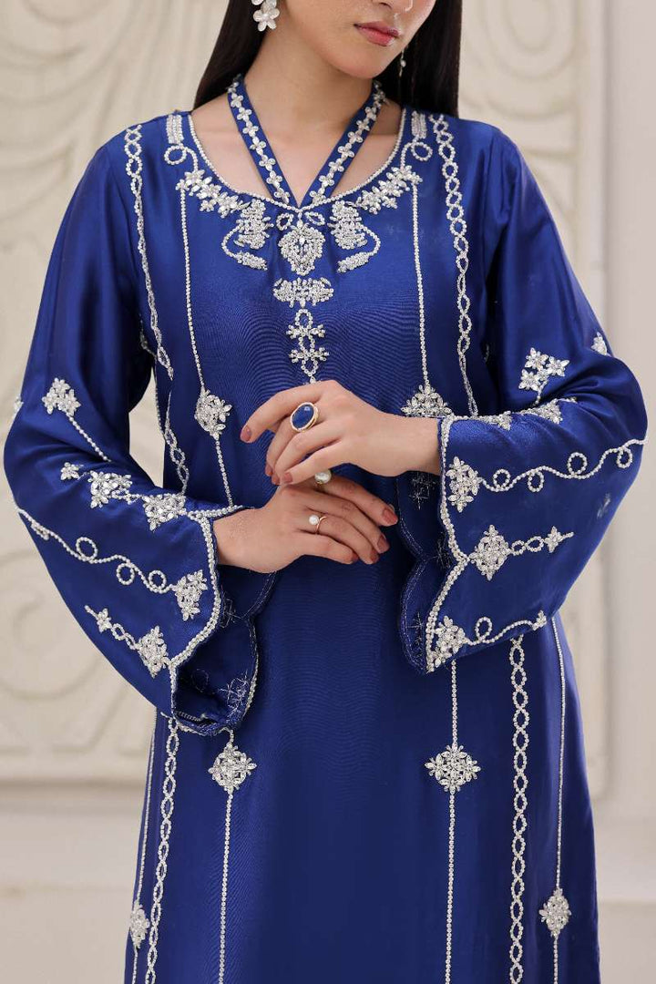 Rubys Couture - Mehwar Shesha Silk Suit For Women - Royal Blue - 3 Piece