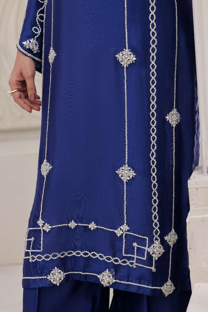Rubys Couture - Mehwar Shesha Silk Suit For Women - Royal Blue - 3 Piece
