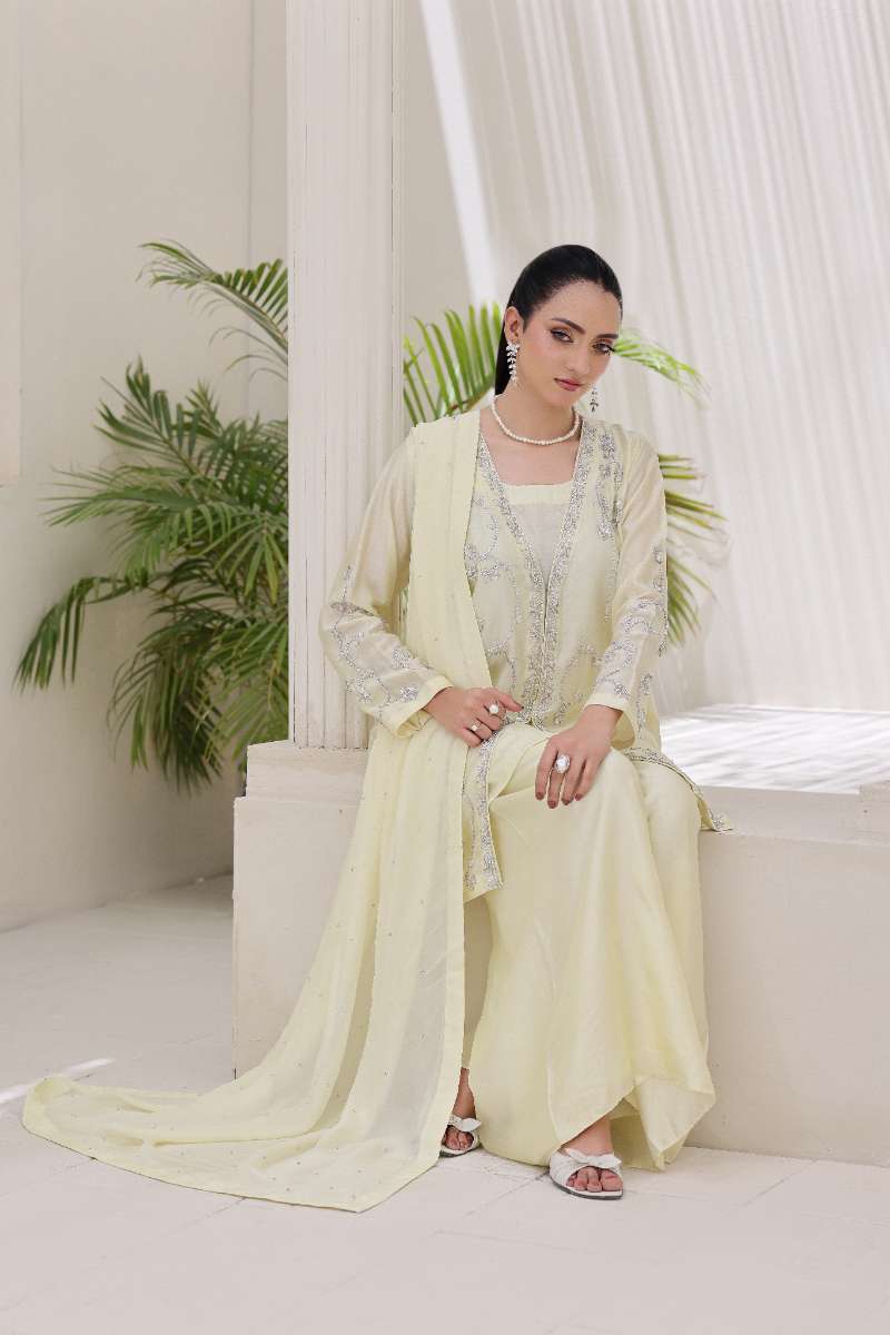 Rubys Couture - Shahi Shesha Silk Suit For Women - Yellow - 3 Piece
