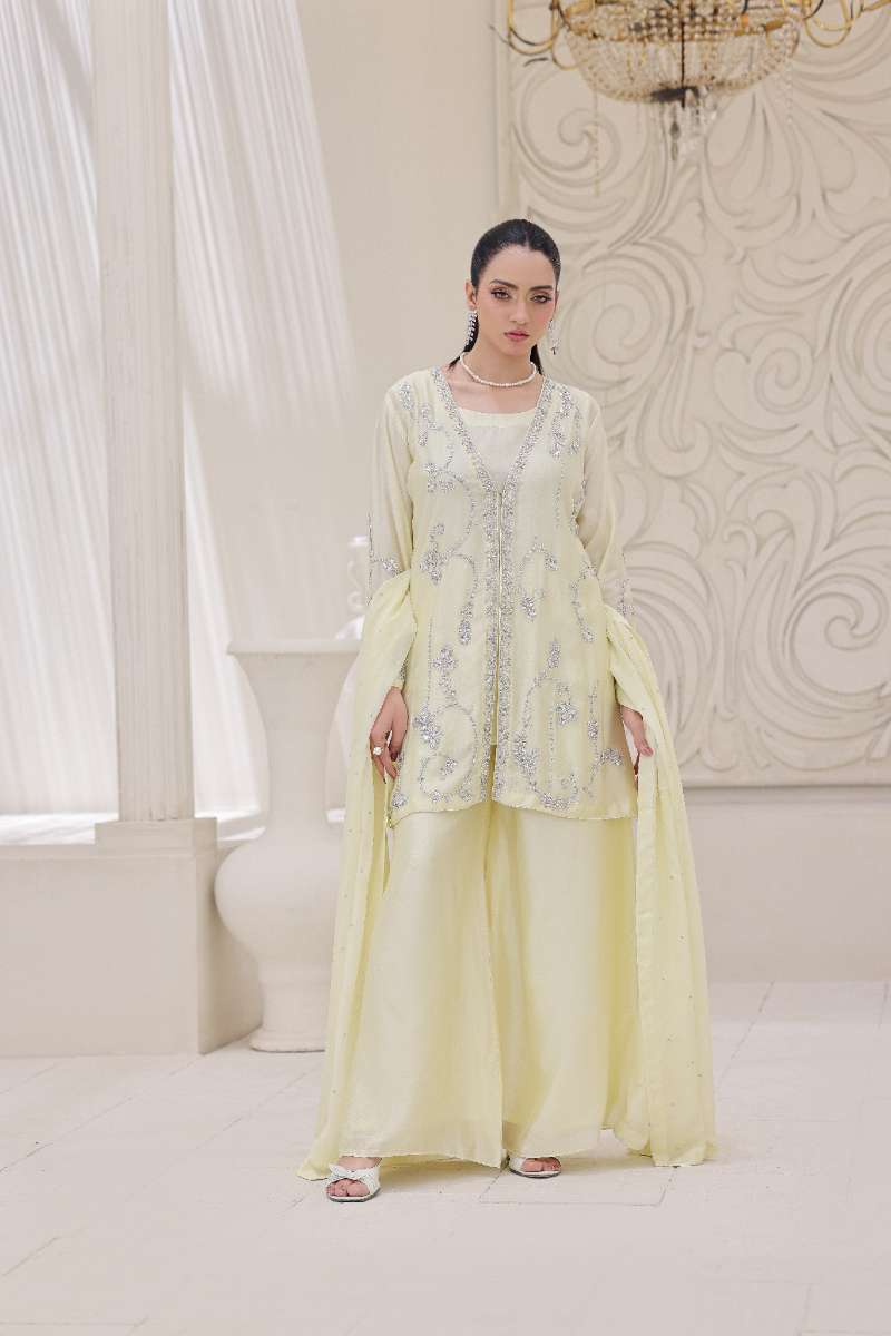 Rubys Couture - Shahi Shesha Silk Suit For Women - Yellow - 3 Piece