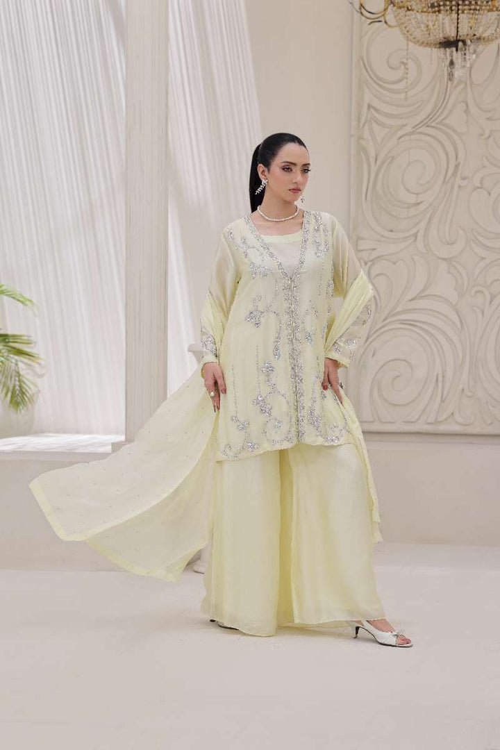 Rubys Couture - Shahi Shesha Silk Suit For Women - Yellow - 3 Piece