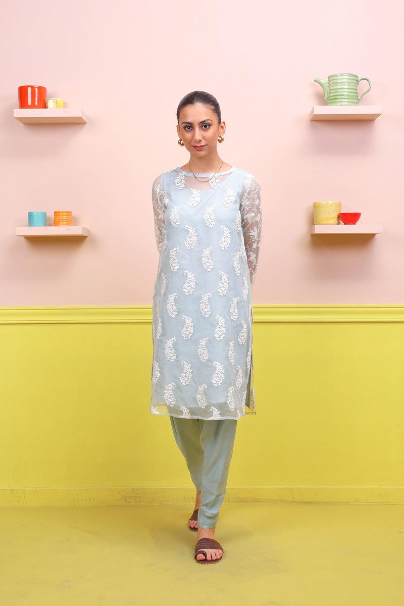 Generation - Naaz Asmani Set - Ice Blue - Karandi - 2 Piece