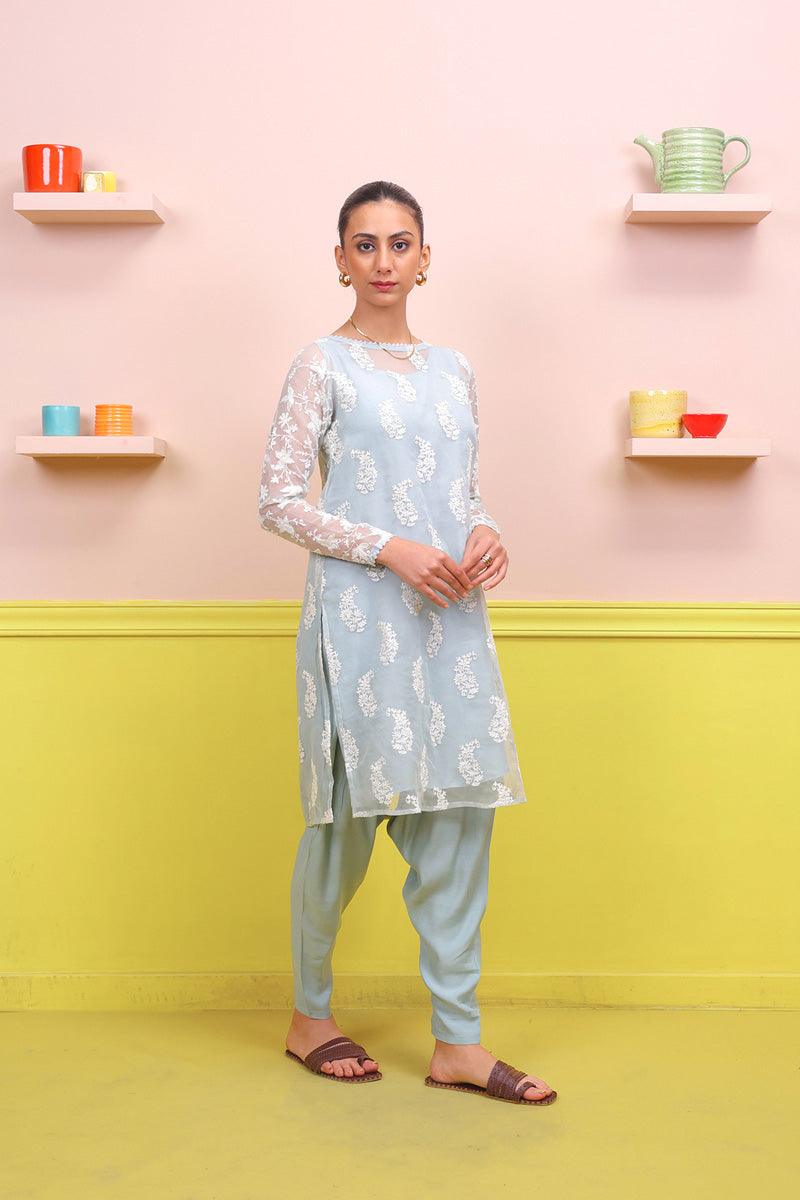 Generation - Naaz Asmani Set - Ice Blue - Karandi - 2 Piece