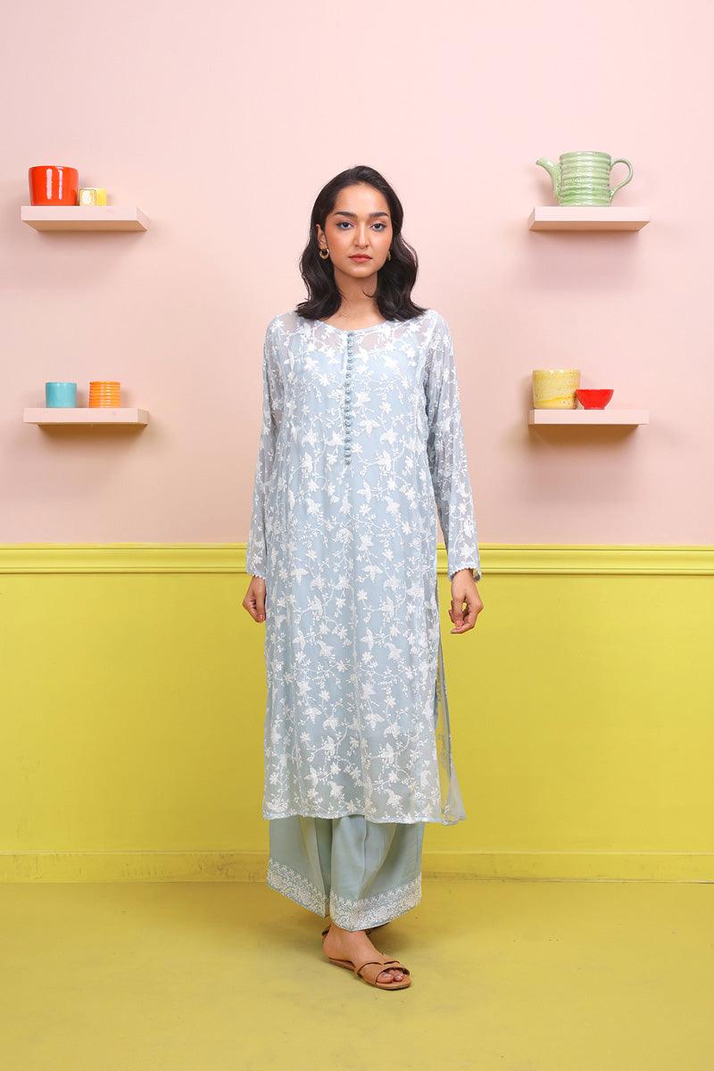 Generation - Naaz Asmani Embroidered Set - Ice Blue - Karandi - 2 Piece
