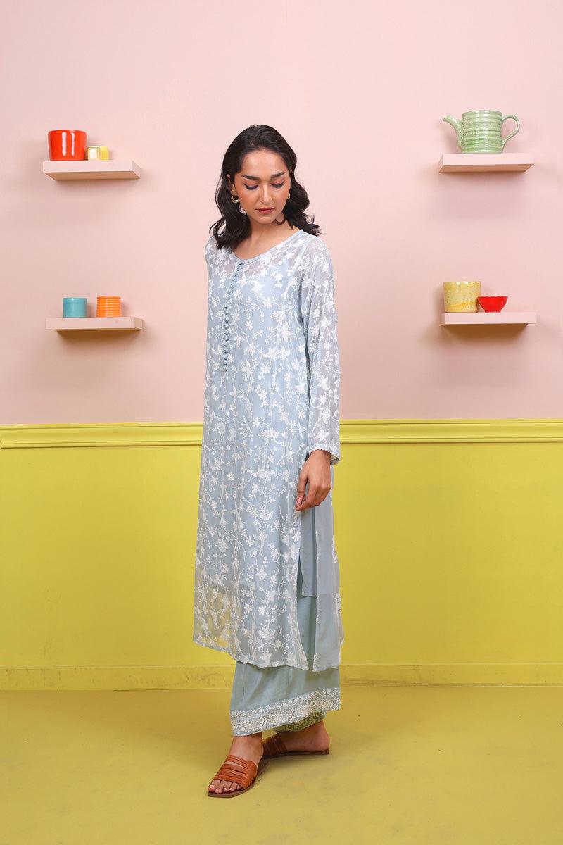 Generation - Naaz Asmani Embroidered Set - Ice Blue - Karandi - 2 Piece