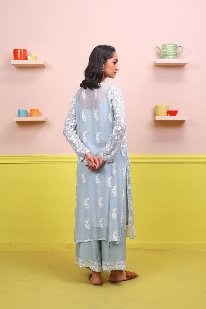 Generation - Naaz Asmani Embroidered Set - Ice Blue - Karandi - 2 Piece