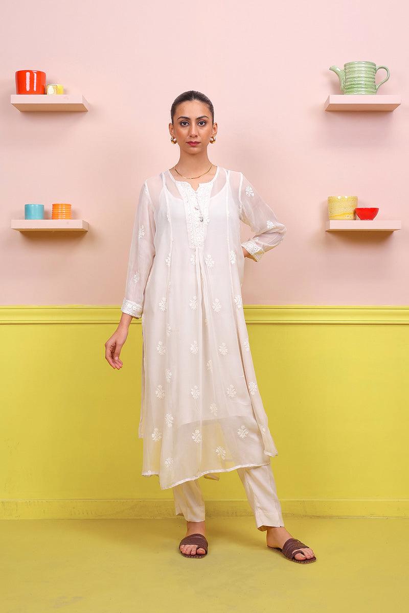 Generation - Naaz Embroidered Set - Off White - Karandi - 2 Piece