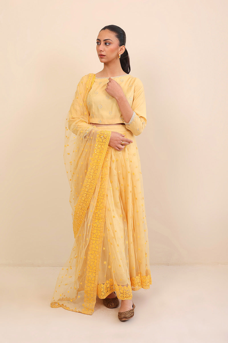 Generation - Pan Banaras Lehnga Set - Yellow - Net - 3 Piece