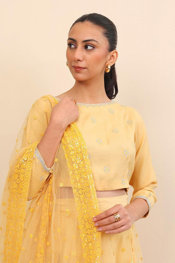 Generation - Pan Banaras Lehnga Set - Yellow - Net - 3 Piece
