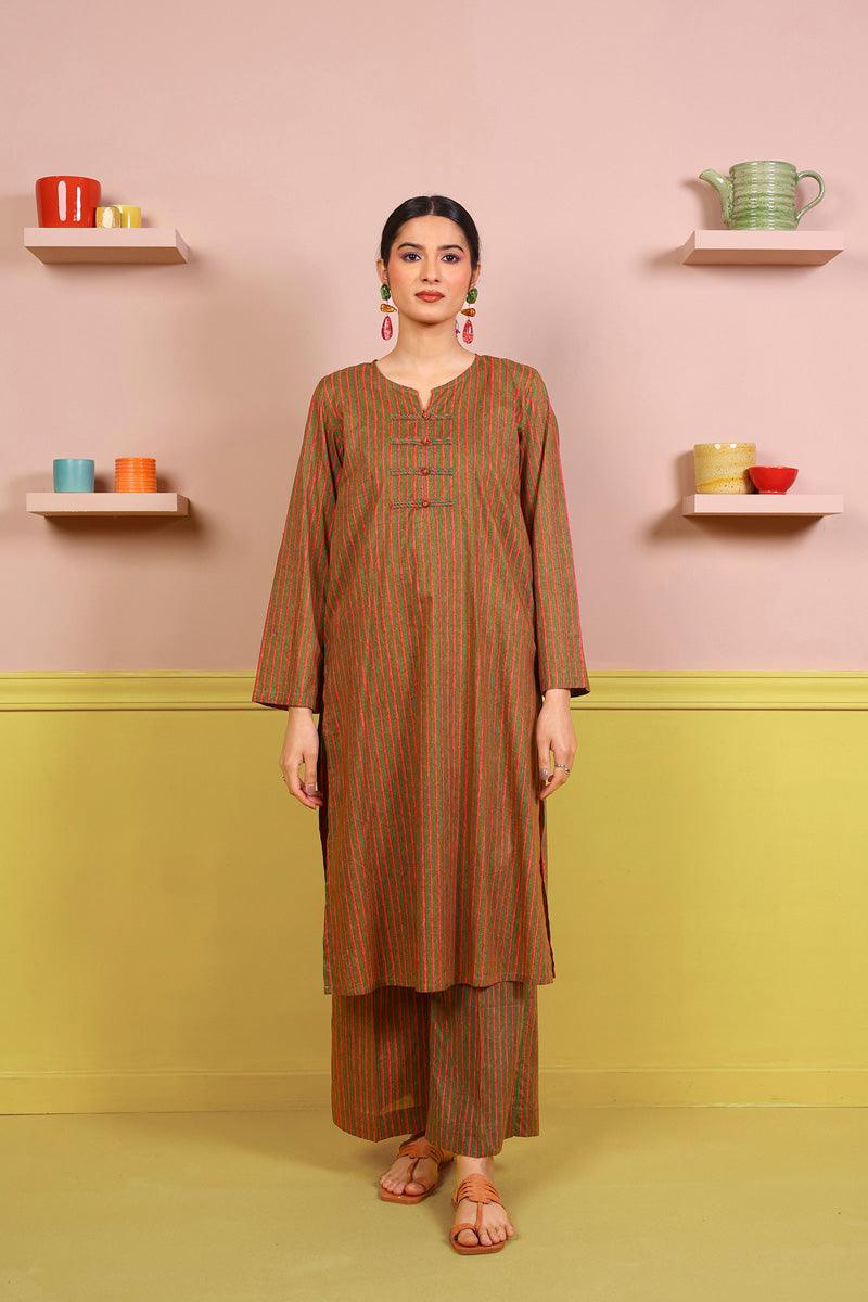 Generation - 2-Piece Sujani Striped Set - Green - Voile
