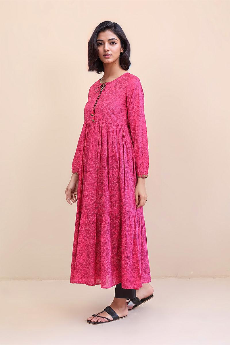 Generation - Keral Tiered Dress - Pink - Lawn - 1 Piece