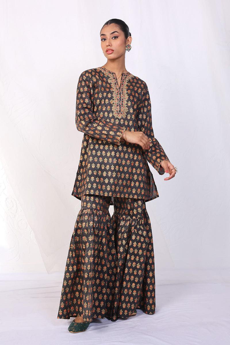 Generation - Sunehri Gharara Set - Black - Cotton - 2 Piece