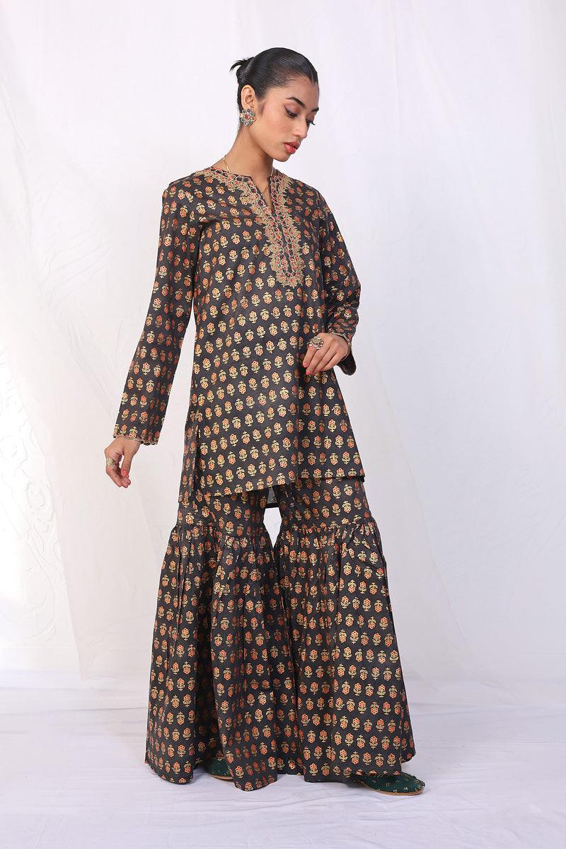 Generation - Sunehri Gharara Set - Black - Cotton - 2 Piece