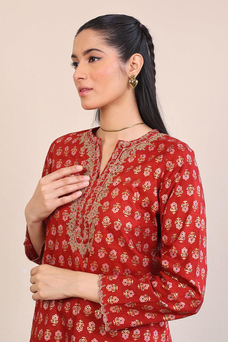 Generation - Sunehri Gharara Set - Maroon - Lawn - 2 Piece