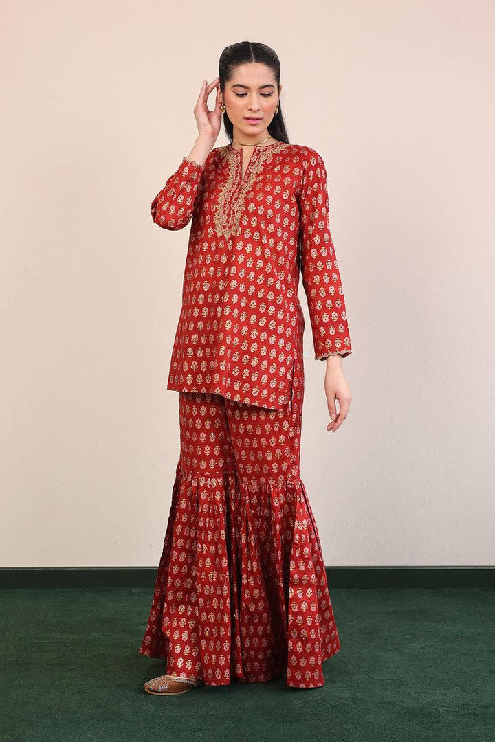 Generation - Sunehri Gharara Set - Maroon - Lawn - 2 Piece