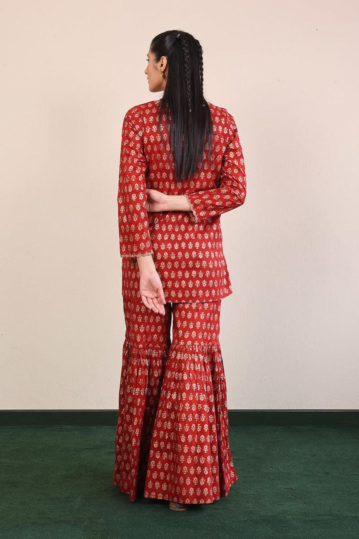 Generation - Sunehri Gharara Set - Maroon - Lawn - 2 Piece