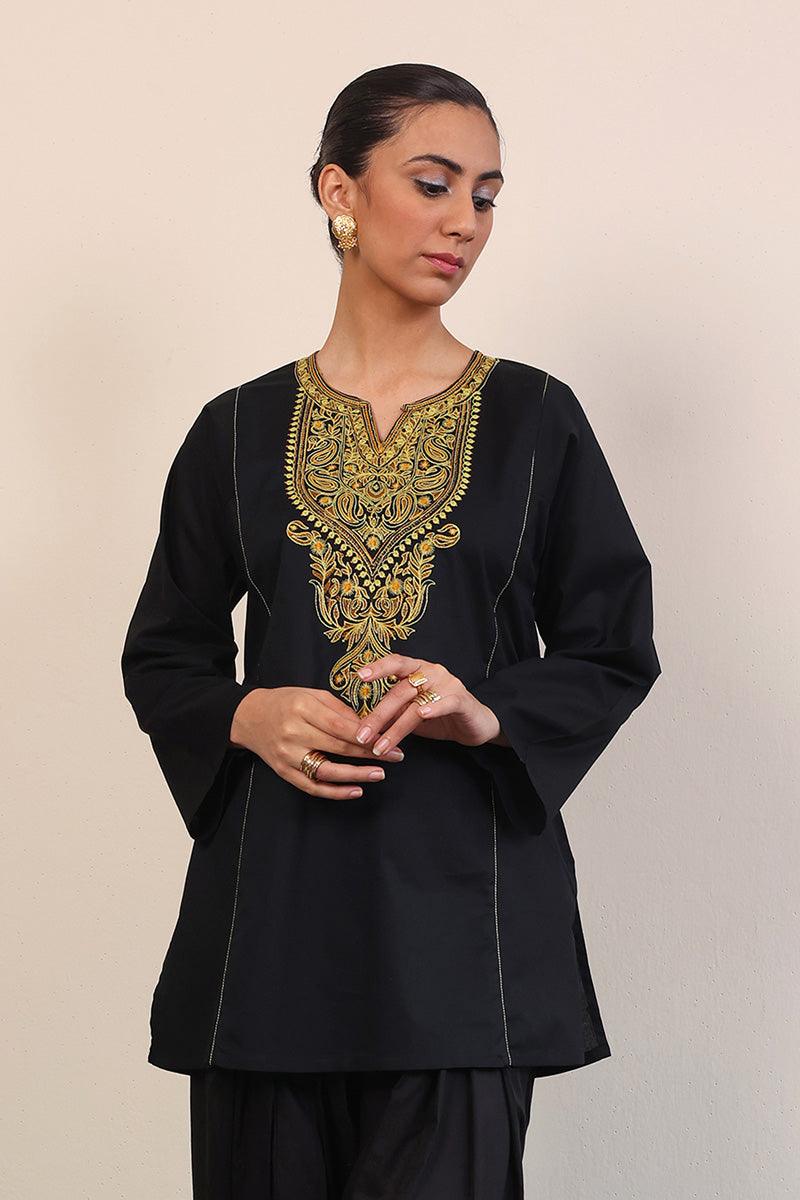Generation - Gul Meena Sable Embroidered Kurti - Black - Lawn - 1 Piece