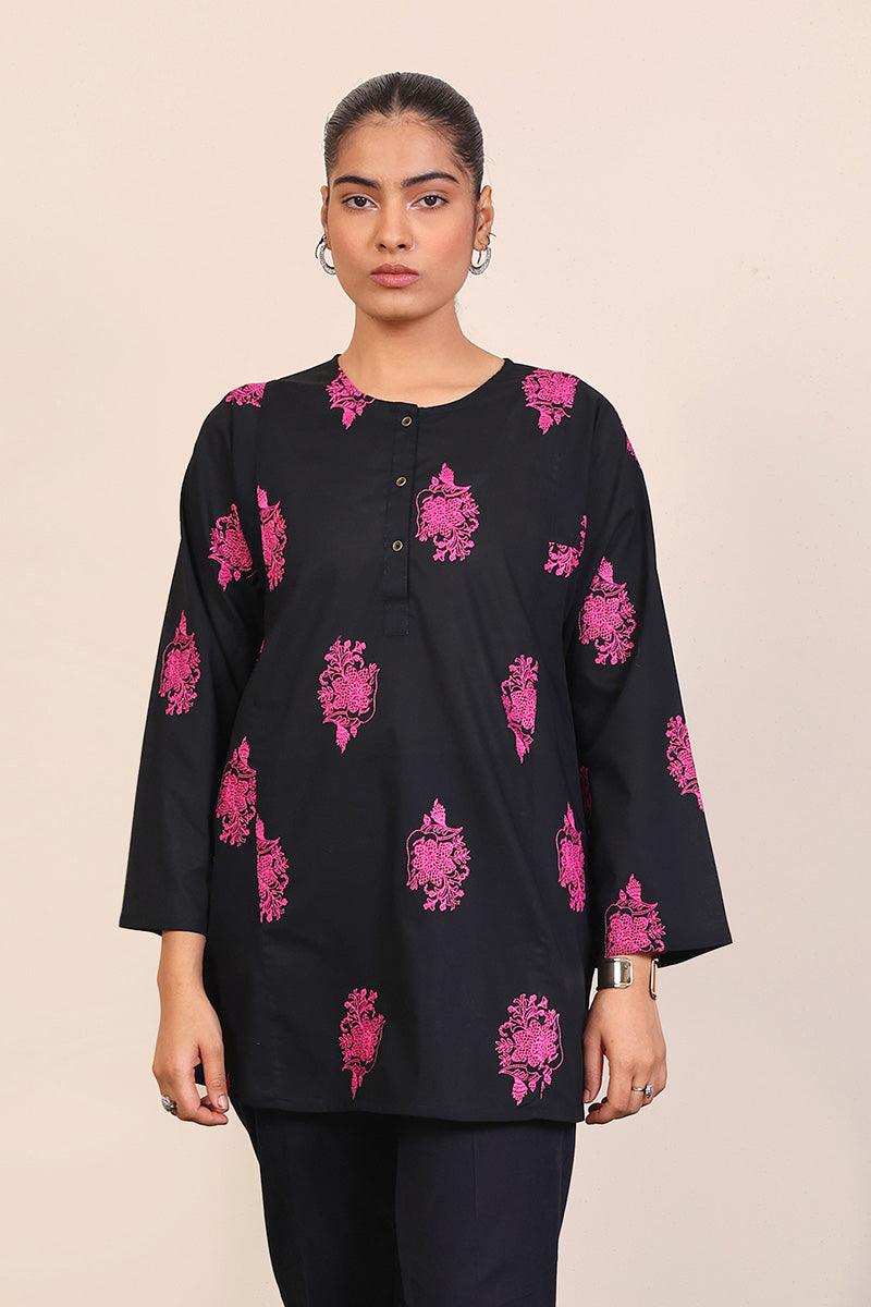 Generation - Gul Meena Kurti Top - Black Pink - Lawn - 1 Piece