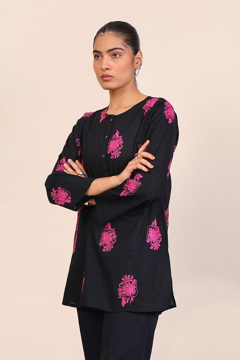 Generation - Gul Meena Kurti Top - Black Pink - Lawn - 1 Piece
