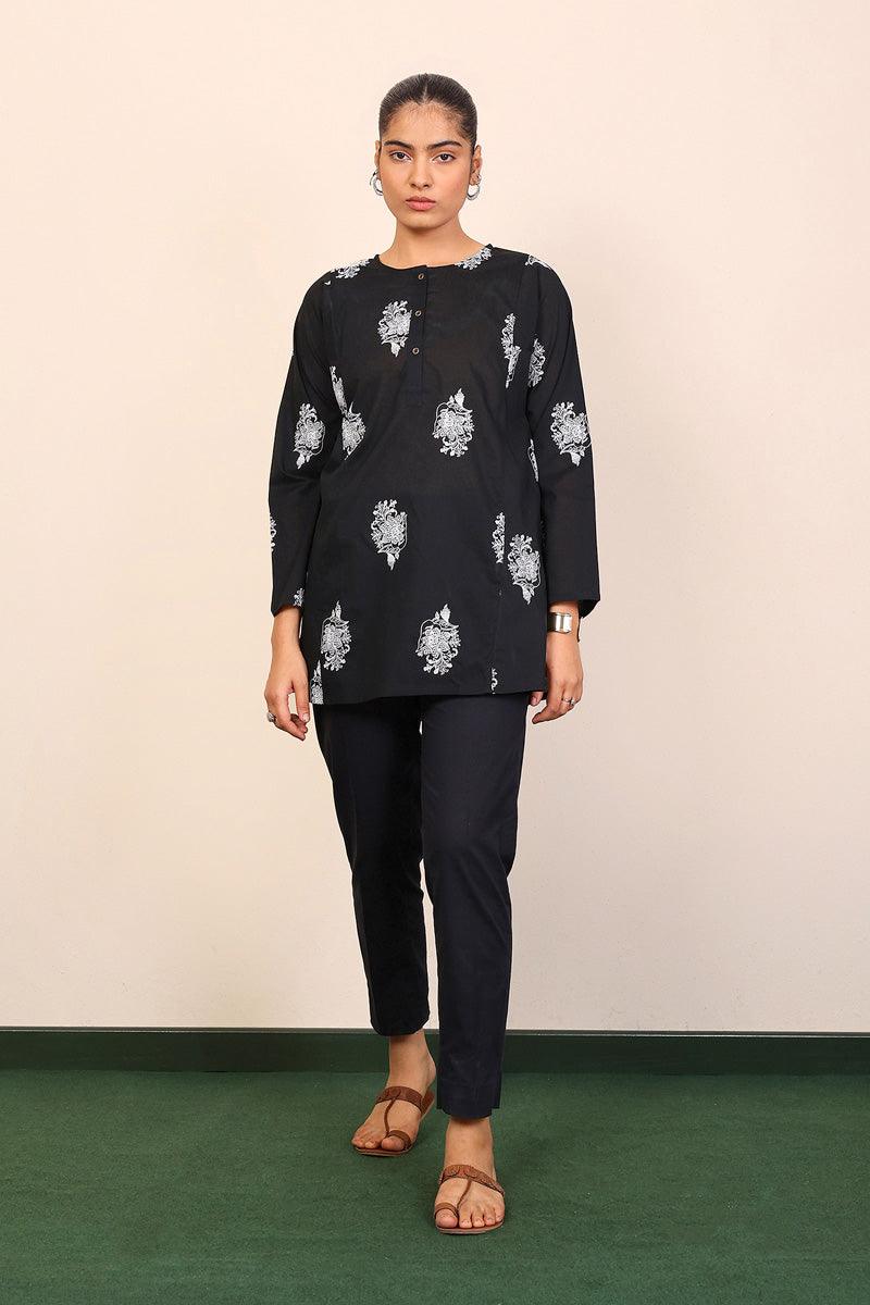 Generation - Gul Meena Embroidered Kurta - Black White - Lawn - 1 Piece