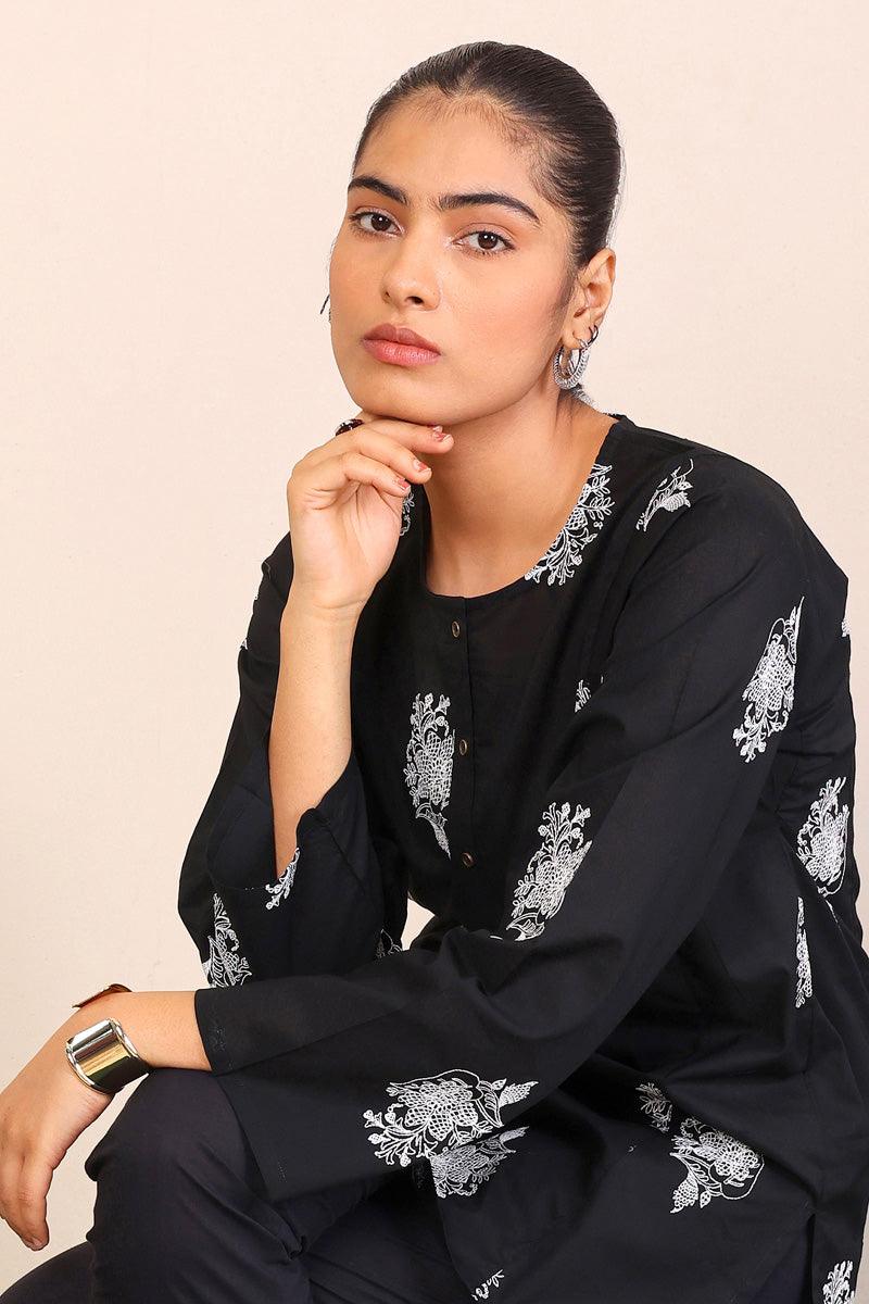 Generation - Gul Meena Embroidered Kurta - Black White - Lawn - 1 Piece