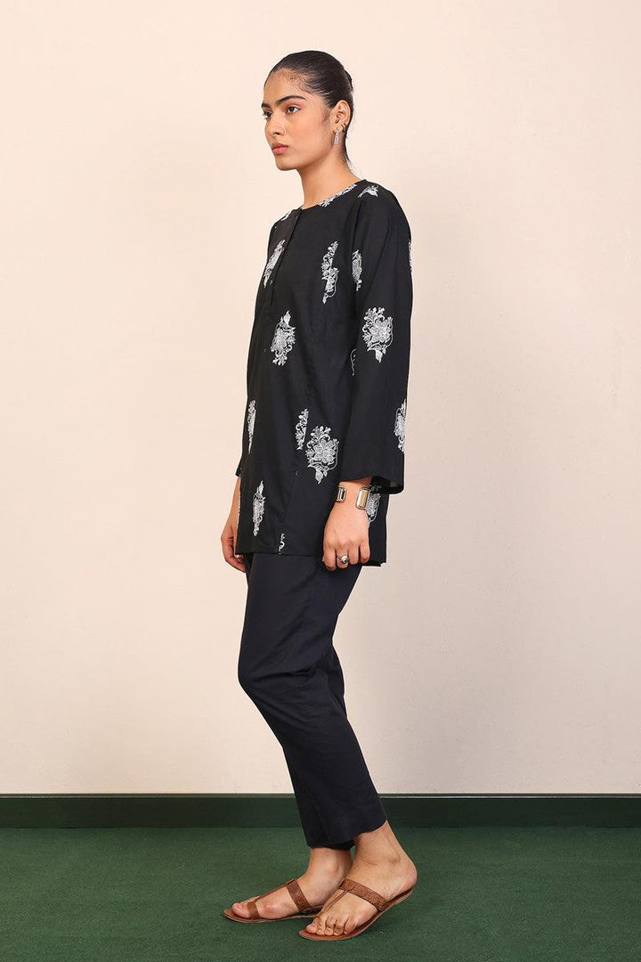 Generation - Gul Meena Embroidered Kurta - Black White - Lawn - 1 Piece