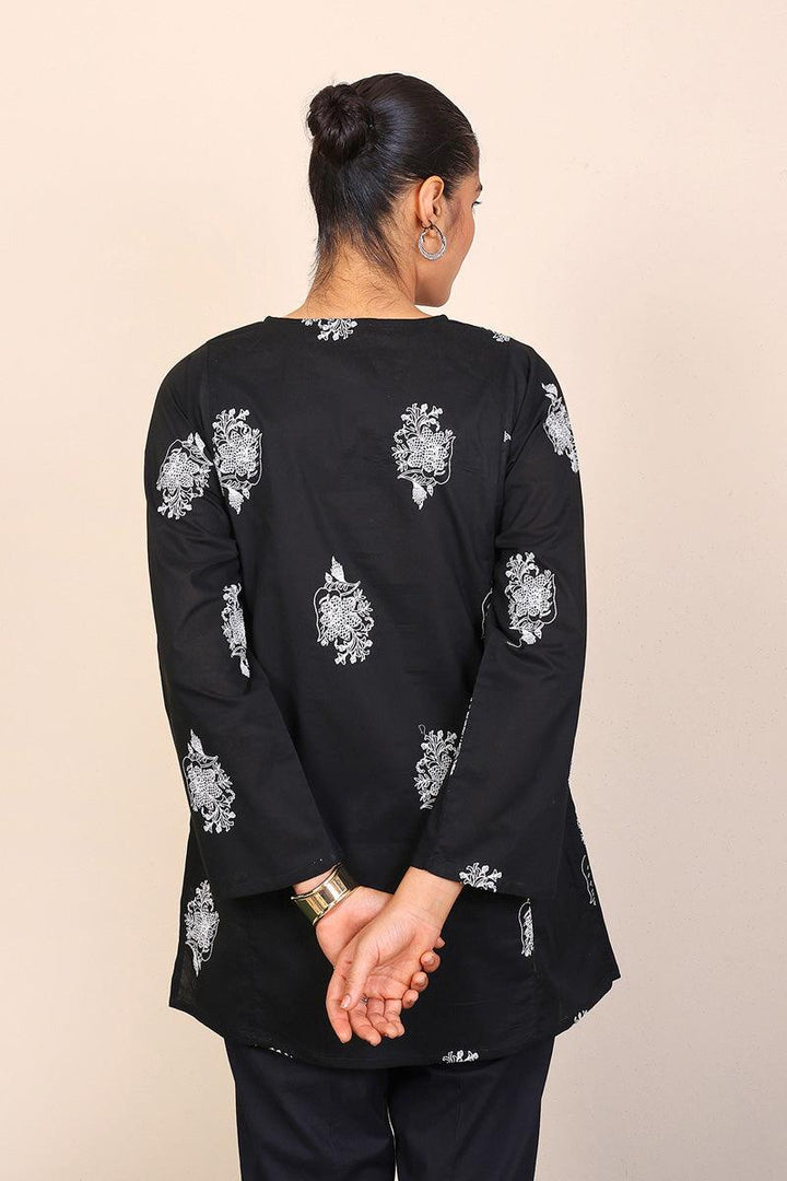 Generation - Gul Meena Embroidered Kurta - Black White - Lawn - 1 Piece