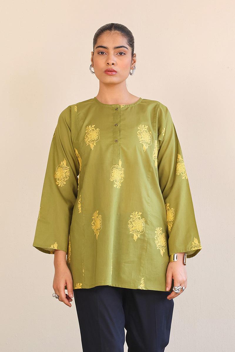 Generation - Gul Meena Kurti - Green Yellow - Lawn - 1 Piece