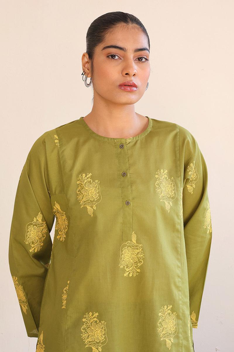 Generation - Gul Meena Kurti - Green Yellow - Lawn - 1 Piece